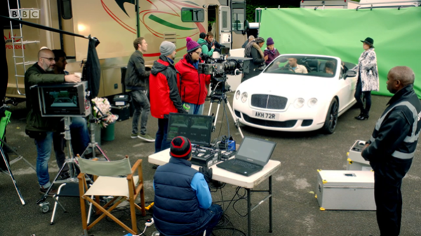 Winnebago star trailer on TV location shoot in Manchester