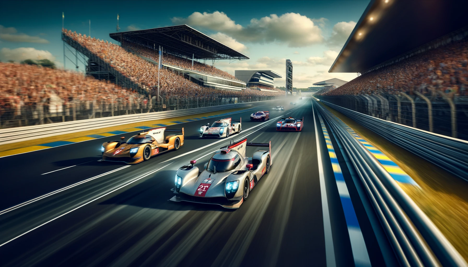 Cars racing at the Le Mans circuit